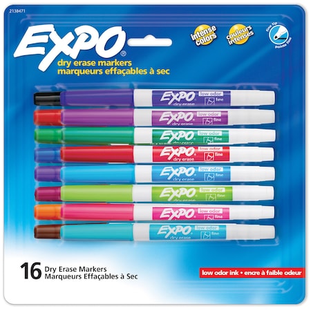Expo Dry Erase Markers, Whiteboard Markers with Low Odor Ink, Fine Tip, Assorted Vibrant Colors, 16PK 2138471